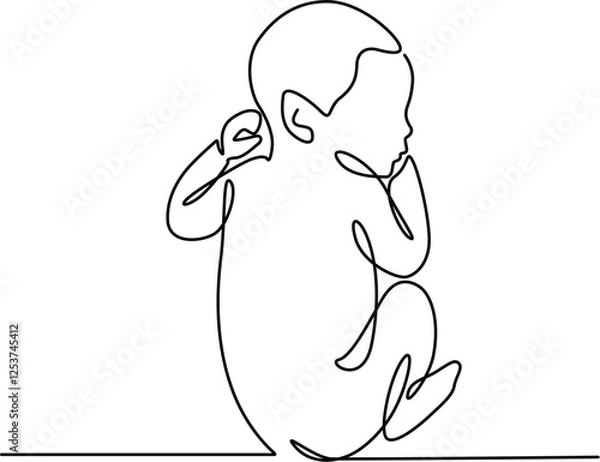 Fototapeta Newborn baby sleeping mood elegance continuous single-line artwork. 