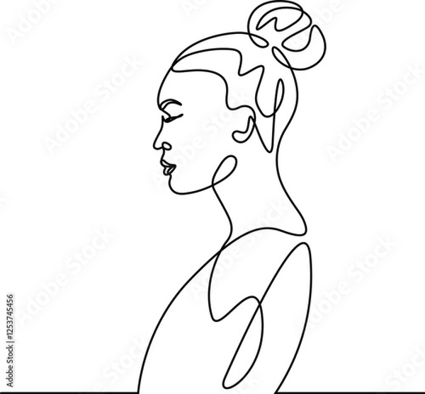 Fototapeta Woman's side face elegance continuous line artwork.