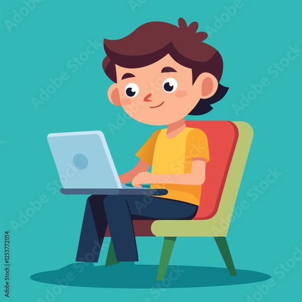 Fototapeta a boy is using his laptop vector