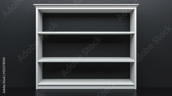 Fototapeta white bookshelf with multiple compartments on black  background , bookcase
