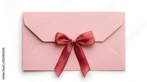 Fototapeta Elegant Pink Envelope with Red Bow for Invitations or Gifts