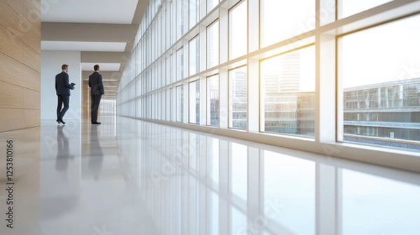 Fototapeta Business leaders discussing strategies in modern office space with large windows