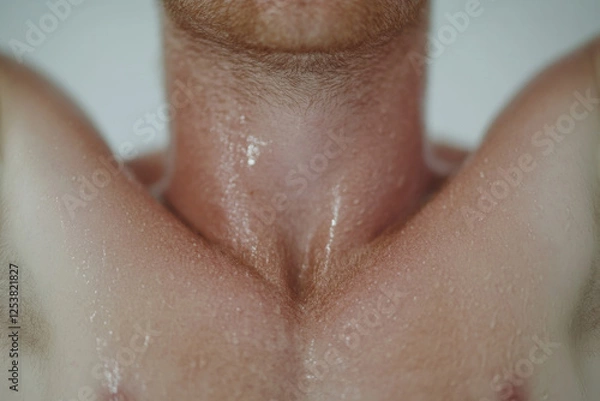 Fototapeta A man with a wet neck and a beard