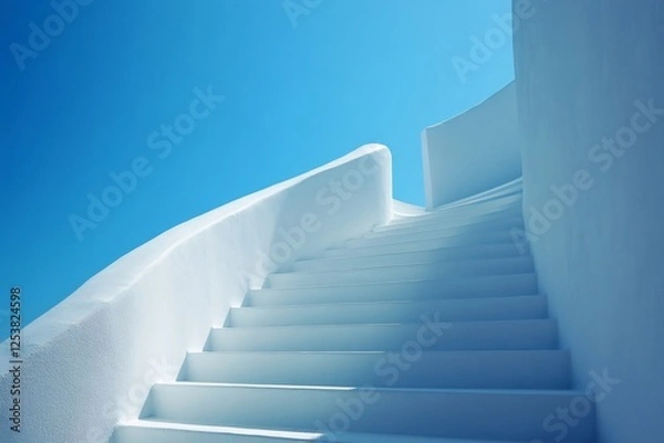 Obraz Whitewashed staircase ascending under blue sky in santorini, greece