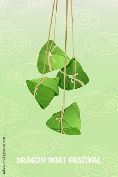 Obraz A poster of Zongzi on a soft green background. Vector Illustration
