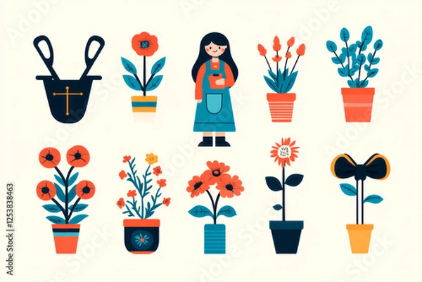 Fototapeta Florist working with colorful flowers and plants in a vibrant store setting during the daytime