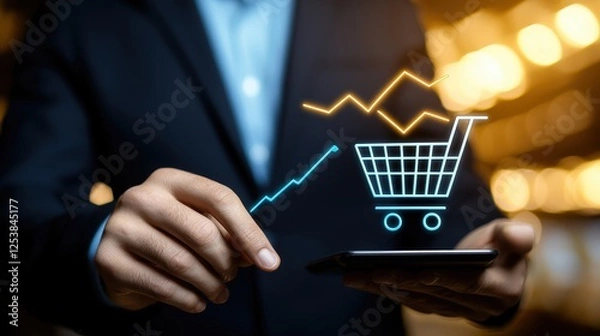 Fototapeta Ecommerce Growth Chart With Shopping Cart Symbol in Business Context
