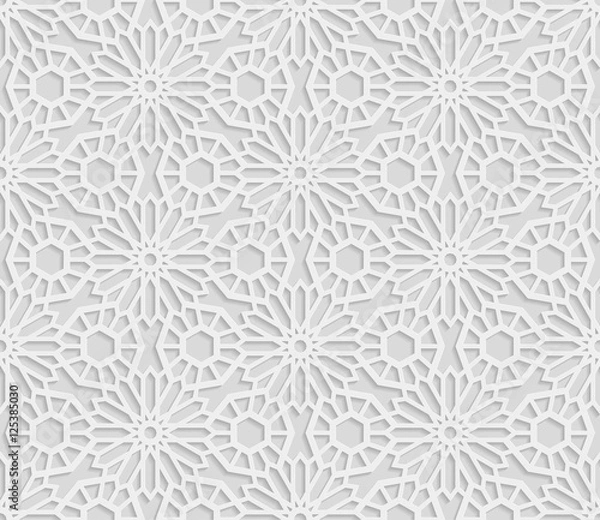 Fototapeta Seamless 3D white pattern,  arabic geometric  pattern, indian ornament, persian motif,  vector. Endless texture can be used for wallpaper, pattern fills, web page  background,  surface textures.