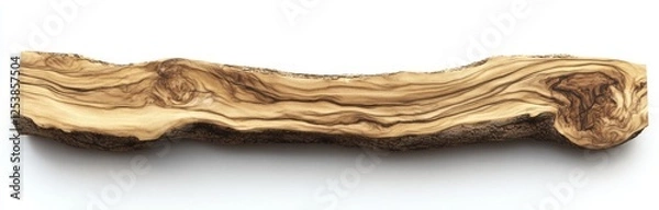 Fototapeta Olive wood slab, flat lay, natural light,  on white background