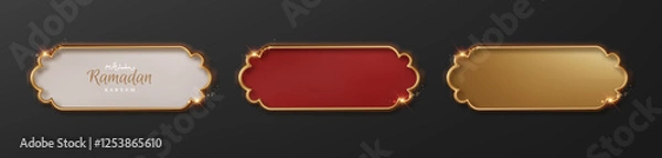 Obraz Arabic luxury golden border. Islamic text box title frame. Isolated collection Ramadan design element.