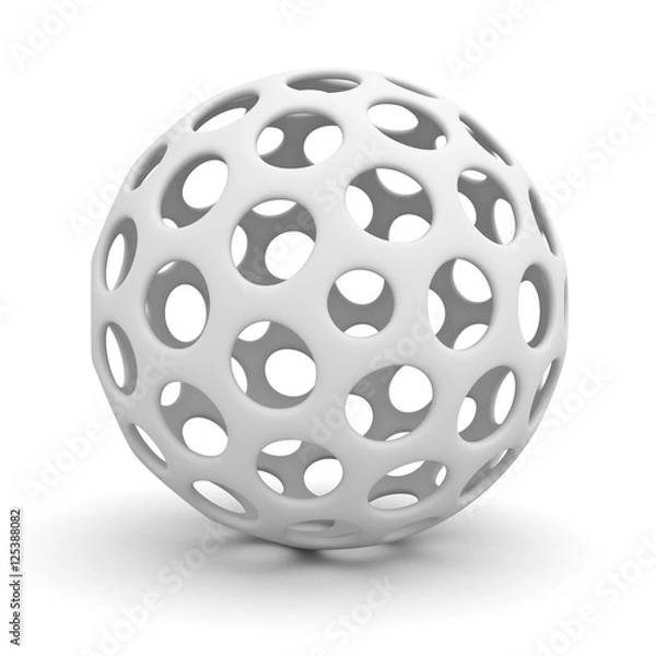 Obraz White hollow sphere isolated over white background with shadow 3D rendering