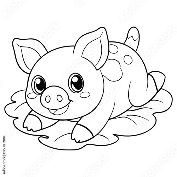 Fototapeta piglet rolling in the mud coloring pages Vector illustration for coloring books 