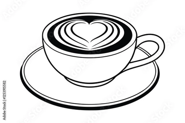 Obraz Line art of a cup of coffee with smooth and creamy latte art in the shape of a heart6.eps