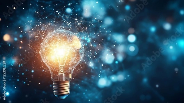 Fototapeta Brilliant Glowing Lightbulb Abstract Network Digital Art Innovation Technology Concept Futuristic Background Design Science Idea Modern Energy Bright 
