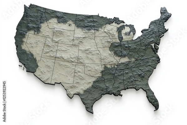 Fototapeta A topographic map of the United States rendered in muted tones, showcasing the diverse geography and landscape features in a visually appealing format.
