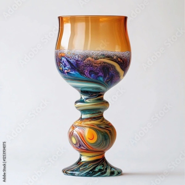 Fototapeta Handcrafted Murano Glass Goblet with Swirling Colorful Design, Unique Home Decor, Artistic Glassware, Elegant Tabletop Accent