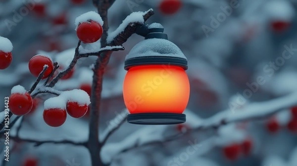 Fototapeta Winter Glow: A Snow-Covered Lantern Illuminates a Frosty Scene