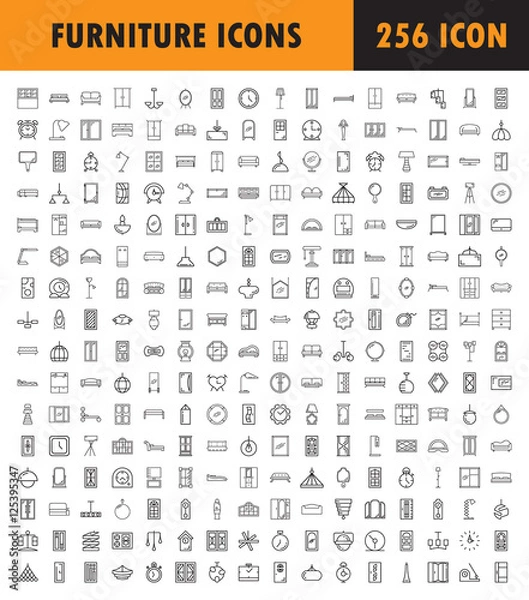 Fototapeta Furniture line icon set.
