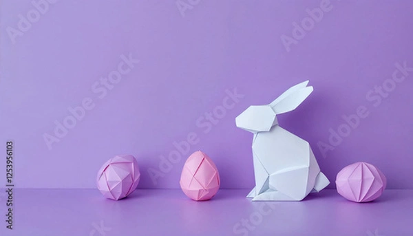Fototapeta Easter element in origami style HD background. Happy Easter day background 