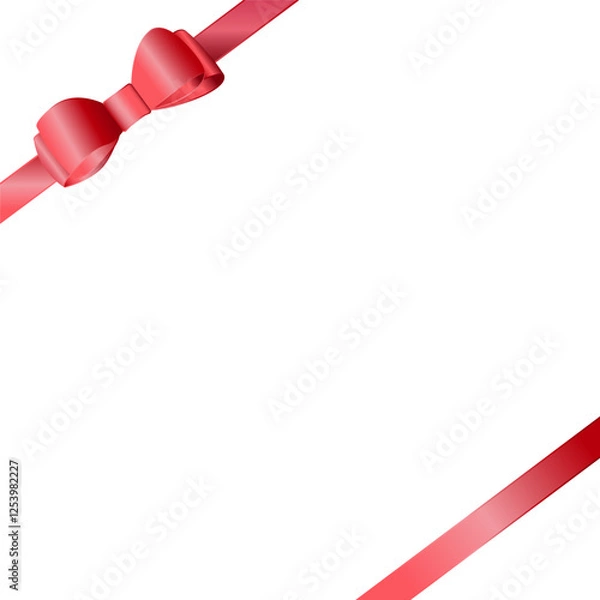 Fototapeta Red celebrative ribbon isolated on white background. Beautiful decorative element. Vector illustration.