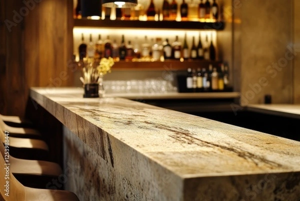 Obraz A luxurious marble bar exudes sophistication under warm, ambient lighting, inviting relaxation and conversation.