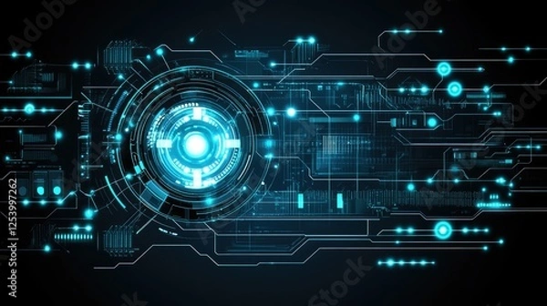 Obraz Abstract digital design featuring glowing blue elements and circuit patterns.