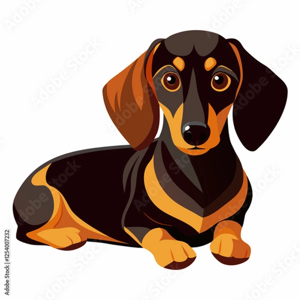 Fototapeta dachshund dog isolated on white, Color vector illustration. Pet animal, Cartoon Vector 