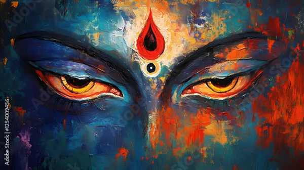 Fototapeta An abstract painting depicting the mystical third eye of lord shiva the hindu deity associated with wisdom knowledge and the destruction of ignorance the vibrant. Abstract Deities. Illustration