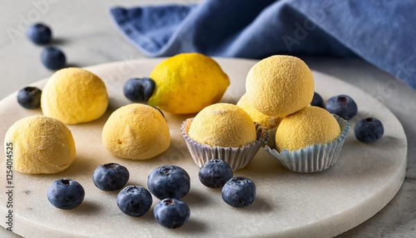 Fototapeta lemon blueberry mini truffles on a marble history