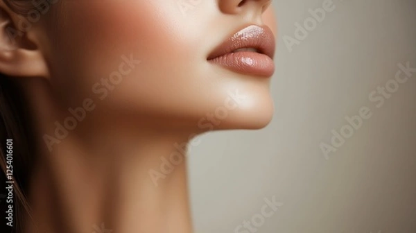 Fototapeta Stunning close-up shot of lips revealing flawless skin and elegant shine for a beauty portrait : Generative AI