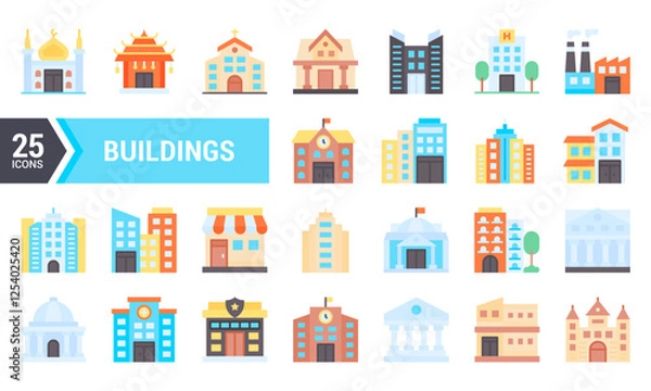Obraz 25 Flat Building Icons for Web Design and App Development.