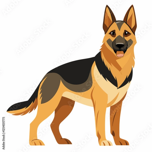Fototapeta german shepherd dog isolated on white, Color vector illustration. Pet animal, Cartoon Vector 