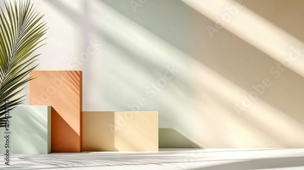 Fototapeta Minimalist background with geometric shapes, soft shadows, muted earthy tones, perfect symmetry, clean and modern aesthetic