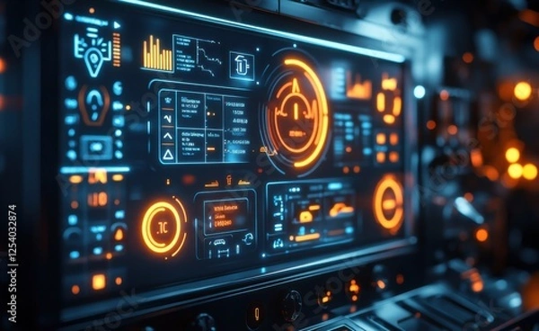 Fototapeta High-tech futuristic interface with data visualizations and system analysis elements