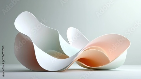Fototapeta Abstract 3D minimalist background with floating organic shapes, trendy pastel color palette, futuristic yet elegant composition