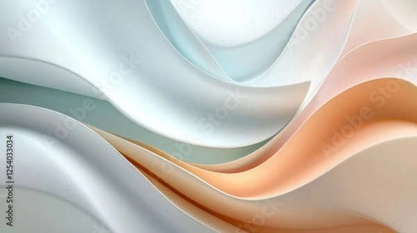 Fototapeta Abstract 3D minimalist background with floating organic shapes, soft matte textures, trendy pastel color palette