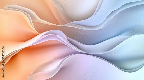 Fototapeta Abstract background with soft flowing gradients, dreamy pastel colors (digital lavender, warm peach, neo-mint), modern aesthetic, elegant and clean composition, negative space for branding elements