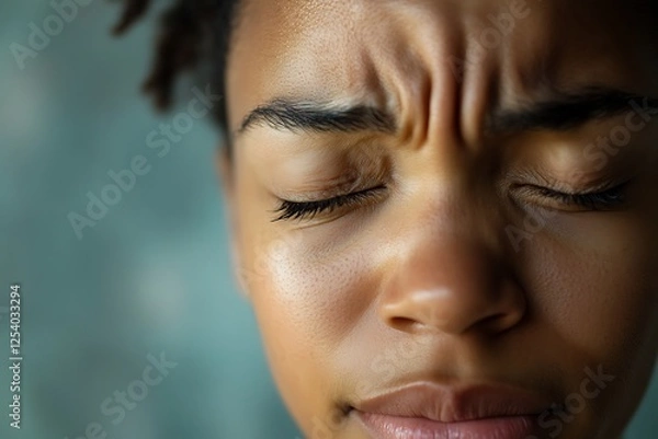 Fototapeta A a persona??s face with an expression relief after a mindfulness session, capturing the benefits mental health practices