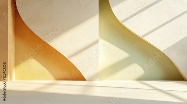 Fototapeta background with geometric shapes, soft shadows, muted earthy tones, perfect symmetry, modern aesthetic