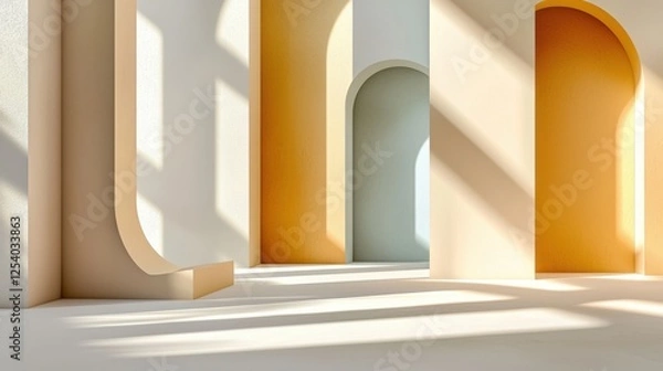 Fototapeta background with geometric shapes, soft shadows, muted earthy tones, perfect symmetry, clean and modern aesthetic