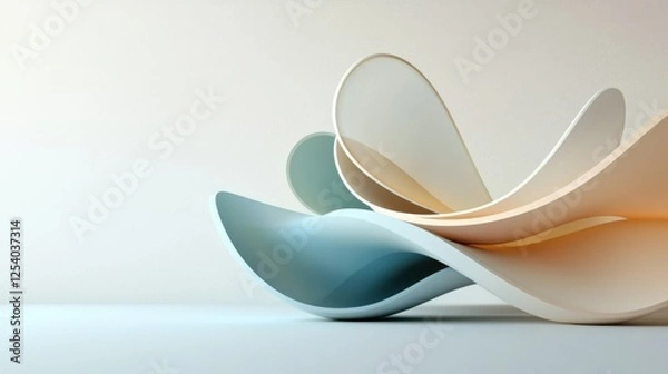 Fototapeta Abstract 3D minimalist background with floating organic shapes, soft matte textures, trendy pastel color palette