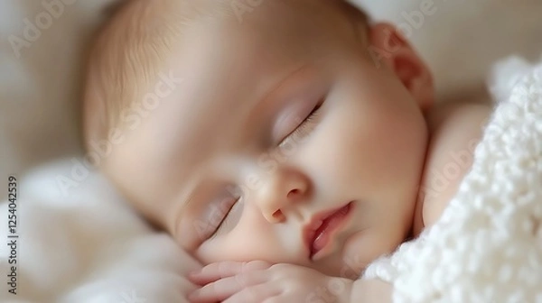 Fototapeta Charming infant peacefully asleep on soft fabric with a lovely dreamy expression highlighting innocence and tranquility : Generative AI