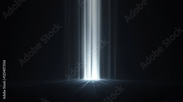 Fototapeta Vertical ethereal light shafts descend into the darkness below