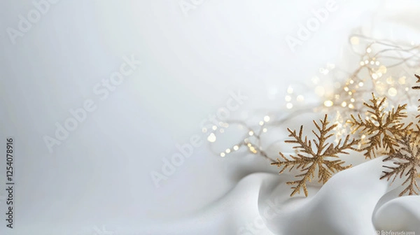 Fototapeta Elegant Gold Snowflake Christmas Decoration On Soft White Fabric