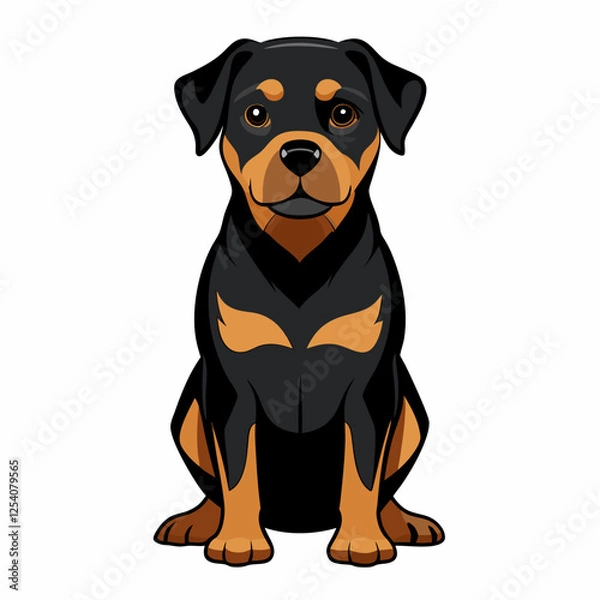 Fototapeta rottweiler dog isolated on white, Color vector illustration. Pet animal, Cartoon Vector 