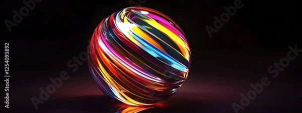 Fototapeta A glass sphere with colorful stripes is floating in the air
