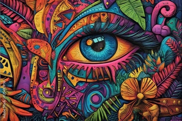 Fototapeta An abstract digital artwork with vivid geometric shapes, featuring a dynamic and imaginative design, creating a modern and impactful visual effect, and generating a playful and lively atmosphere