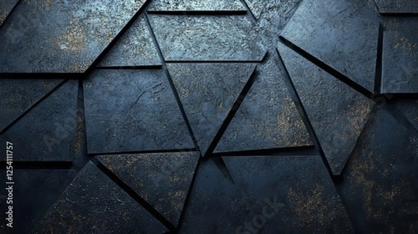 Fototapeta Rendering of a black low poly background texture, incorporating low poly elements, black hues, geometric patterns, and abstract shapes