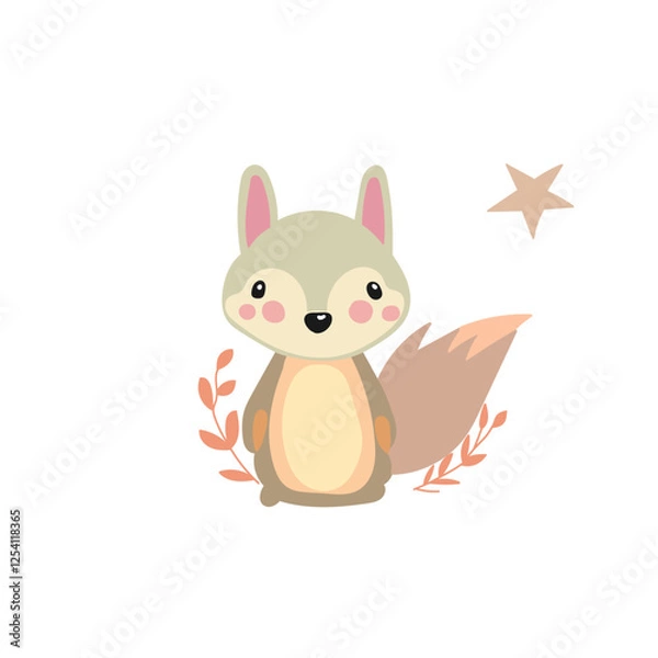 Fototapeta Adorable and cute squirrel in a modern and minimalist style. Hand drawn.
