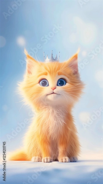 Obraz A small and adorable kitten, wearing a shiny crown on its little head, is comfortably sitting on top of a table